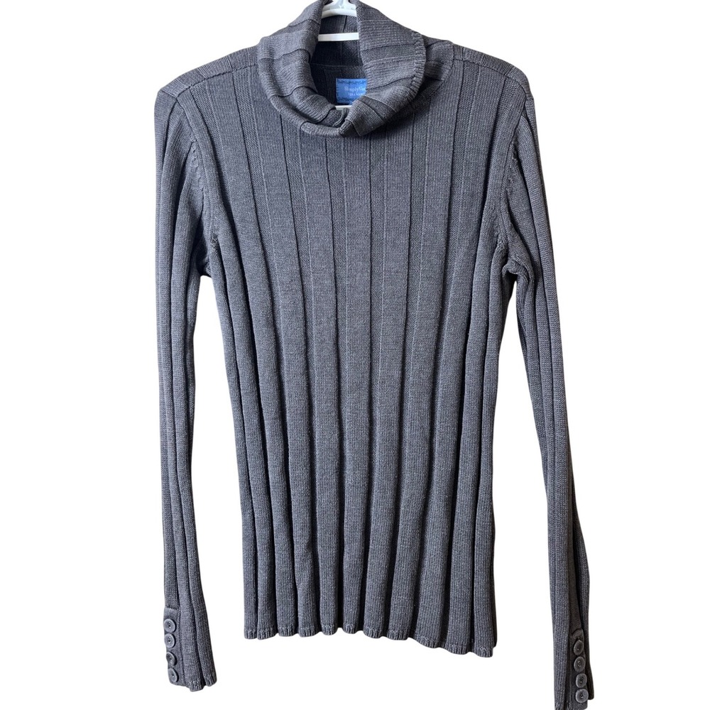 Simply Vera Vera Wang Gray Ribbed Turtleneck Sweater Size L Button Cuff Academic